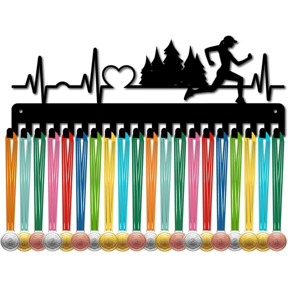 Running Medal Holder Display Marathon Runner Medal Hanger Sports Frame Hooks Iron Rack Wall Mount Medal Stand Organizer for Hanging Over 60 Medals Badges Run Athlete Medalist 15.7 x 5.9Inch DIY