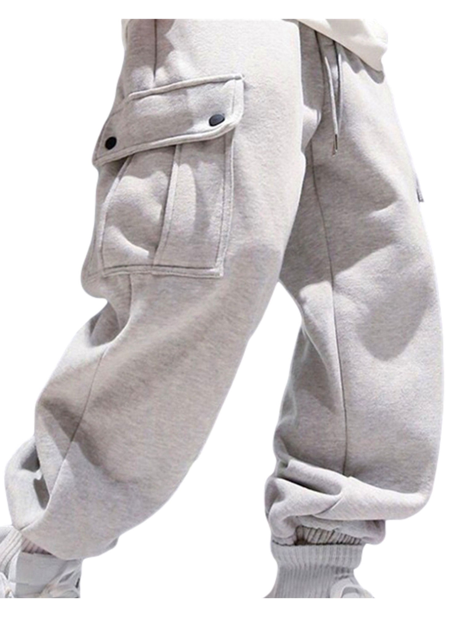 Michellecmm Mens Fleece Cargo Sweatpants Cinch Bottom Loose Fit Pants Jogger with Pockets -
