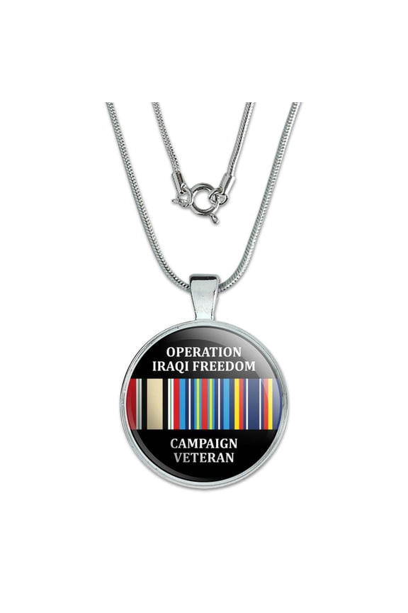 Marines Operation Iraqi Freedom Campaign Veteran Ribbon OIF Officially Licensed 1" Pendant with Sterling Silver Plated Chain