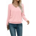 thumbnail image 5 of FUNING Womens V Neck Long Sleeve Shirts Casual Banded Hem Tops Basic Tees Spring Fall Clothes 2025, 5 of 6