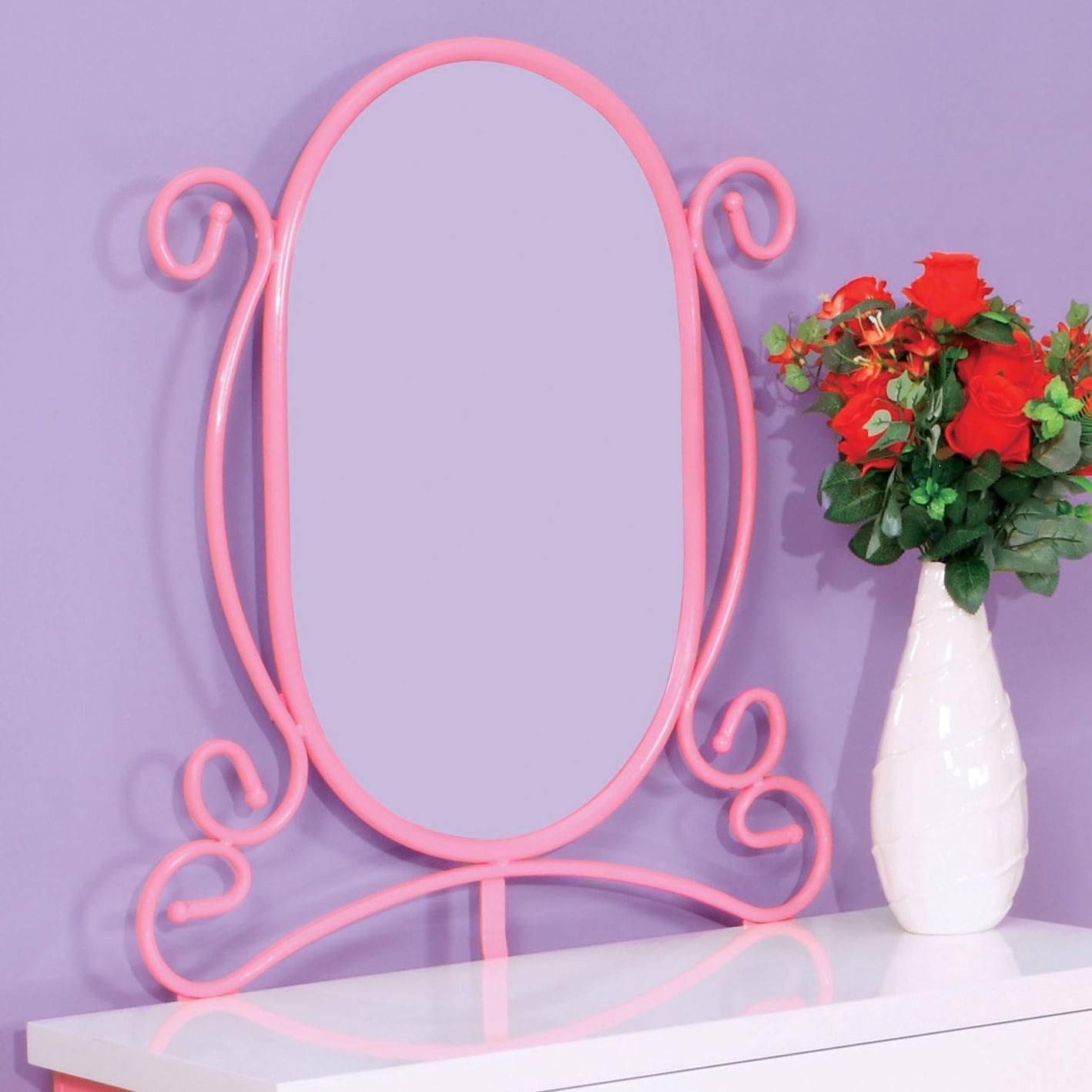 Furniture of America Patty Teen 3-Piece Makeup Vanity Set with Padded Stool, Pink