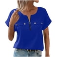 thumbnail image 1 of Tops de Manga Corta de las Mujeres Casual, de Gran Tamaño Sólido con Capucha de Cuello en V, Camiseta de Manga Corta, 1 of 8