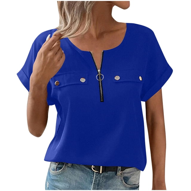 Tops de Manga Corta de las Mujeres Casual, de Gran Tamaño Sólido con Capucha de Cuello en V, Camiseta de Manga Corta