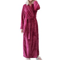Homgro Women's Plush Long Robe Soft Cozy Long Sleeve Full Length Fuzzy Fleece Bathrobe Spa Hot Tub Hotel Bath Belted Winter Fluffy Maternity Warm Kimono Pocket Rose Small-Medium