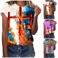 thumbnail image 1 of Fiudx Tops para Mujer Blusa Holgada Estampada con Cuello Redondo Retro de Manga Corta a La Moda para Mujer, 1 of 4
