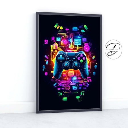 Gaming Print Gaming Controller Tween Room Decor Bedroom Decor Bedroom Dorm Print Bedroom Print Gaming Decor Neon Colours Home Decor #135 Unframed Canvas Size 12x18