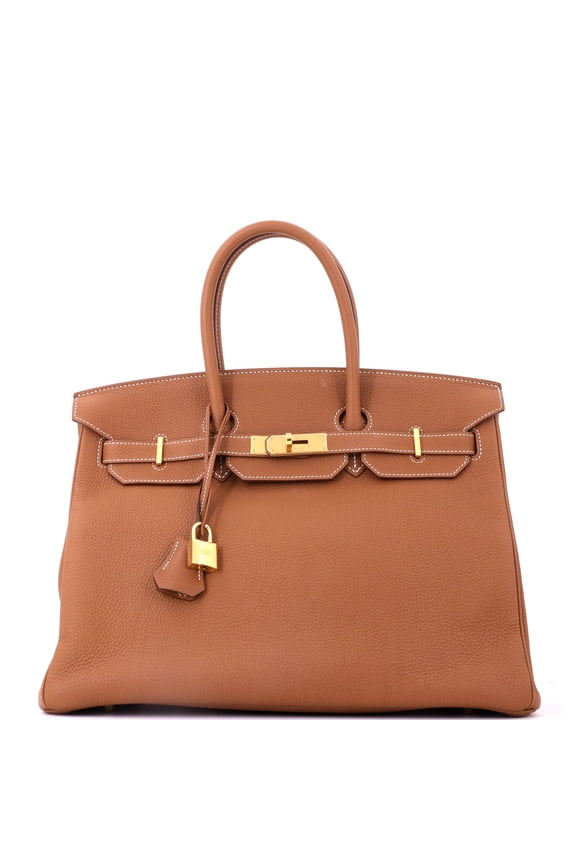 Pre-Owned Birkin Handbag Gold Togo with Gold Hardware 35 By Rebag