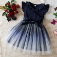 thumbnail image 2 of Wuxian Girls Ruffles Fly Sleeve Tutu Dress Christmas Knitted V-Neck High Waist Sparkly Star Print Cute Bow Winter Party Princess Mesh Winter Dress,Blue,2-3 Years, 2 of 9