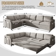 thumbnail image 3 of FFH 115" Convertible Sleeper Sofa, Pull Out Couch Bed with Side Pocket & USB Port, 6 Seat Sectional Couches for Living Room, Teddy Light Gray, 3 of 17