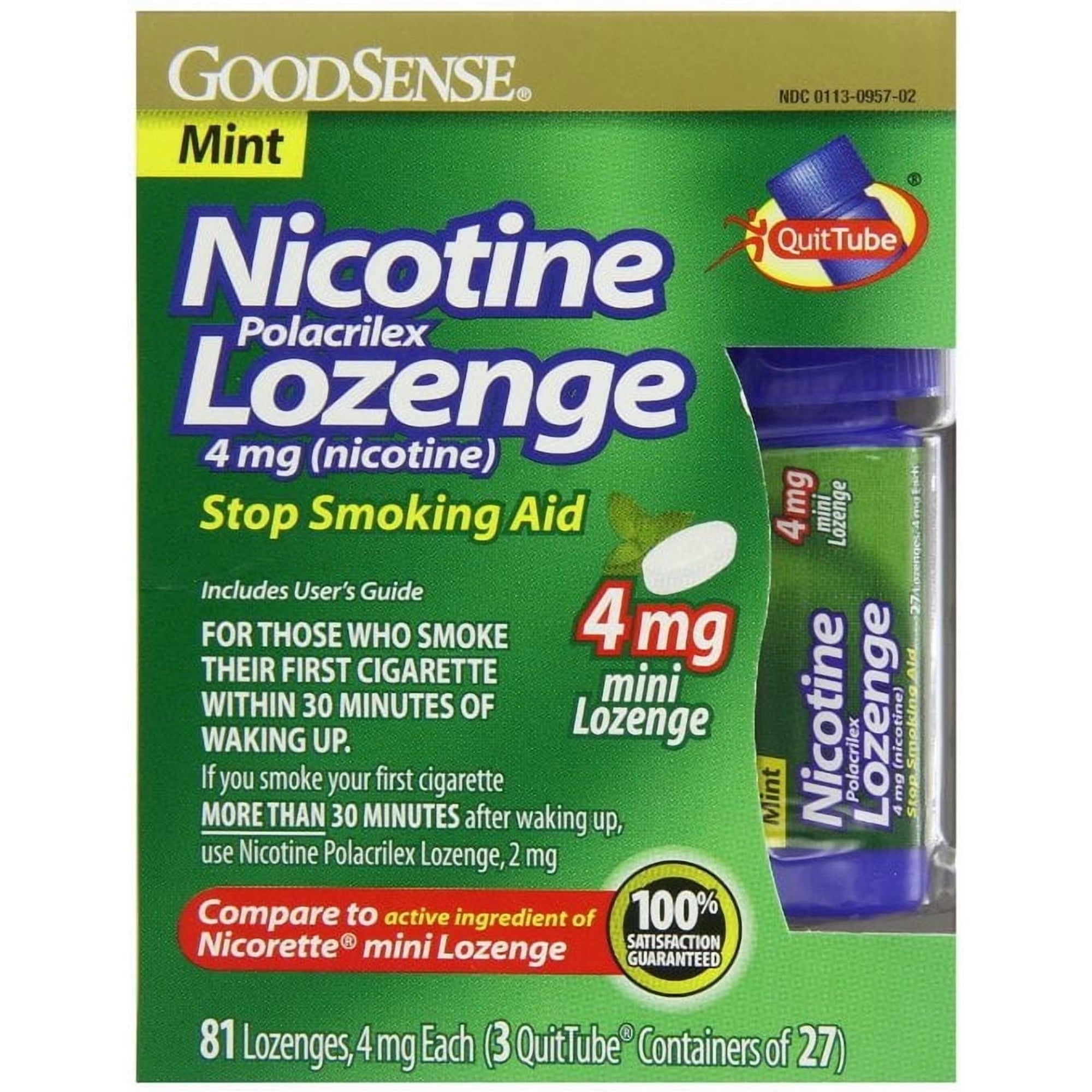 GoodSense Nicotine Mini Lozenge 4mg, Mint, Sugar Free, Quit Smoking Aid, 81 ct.