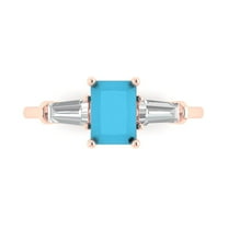 1.5 ctw 3 Stone Anniversary Ring for Women | Emerald Cut Simulated Turquoise | Hyperallergenic Solid 18K Rose Gold
