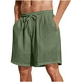 thumbnail image 3 of Sookity Mens Linen Shorts Casual Drawstring Waist Elastic Shorts Loose Fit Knee Length Shorts Summer Beach Shorts with Pockets Army Green,S, 3 of 8