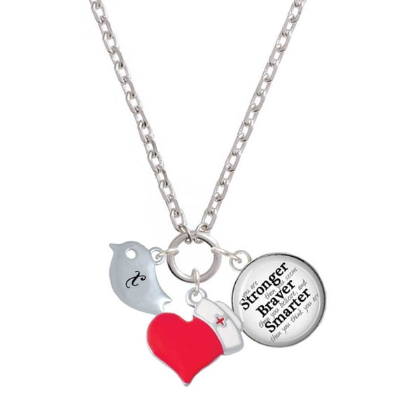 Delight Jewelry Silvertone Little Bird Initial - X - Red Heart Nurse Strong Zoe Necklace