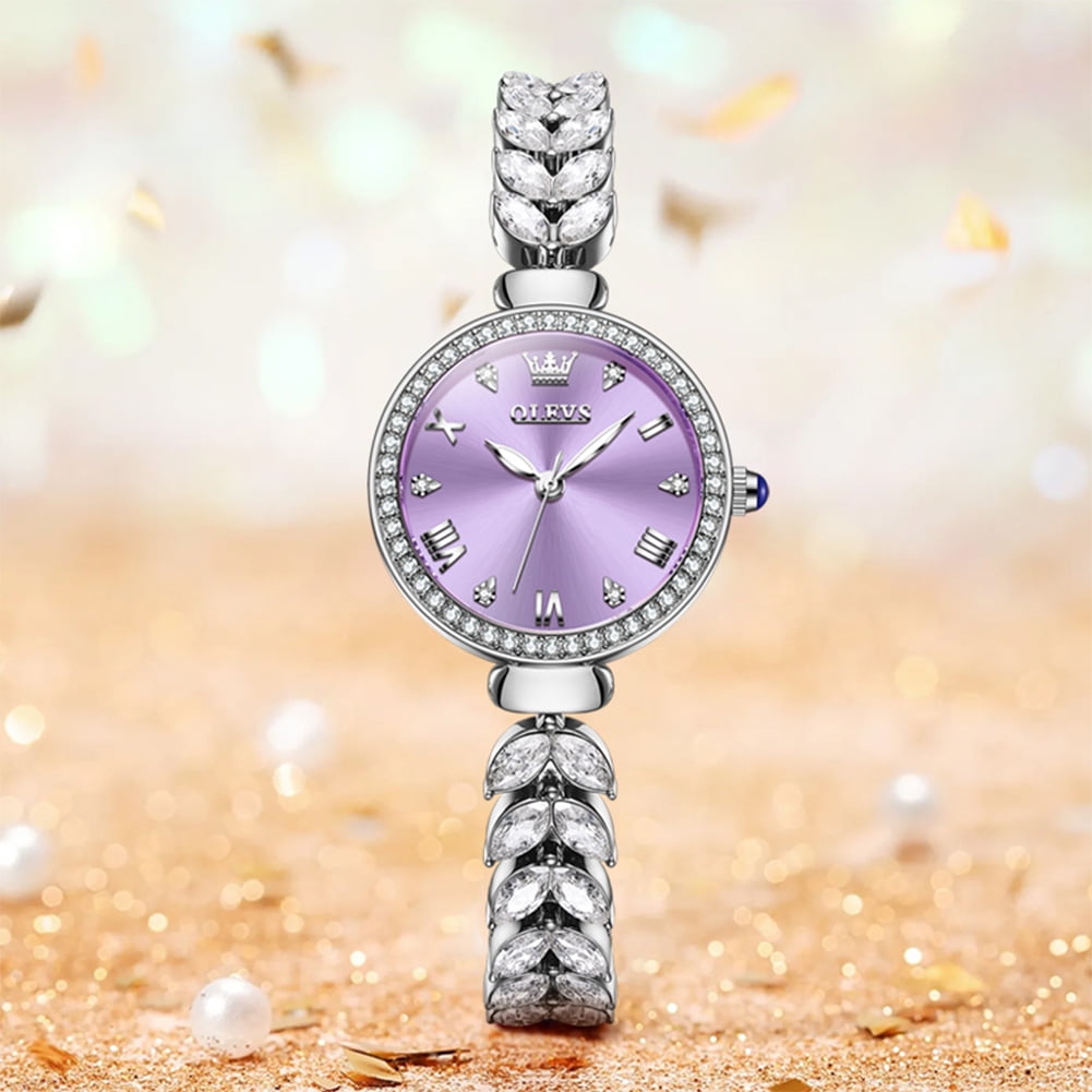 OLEVS Watches for Women Fashion Dress Analog Quartz Rose Gold Plated Stainless Steel Waterproof Luminous Luxury Ladies Watches Women Wrist Watches Gift Relojes para Mujer Pink/Purple/Green/Blue