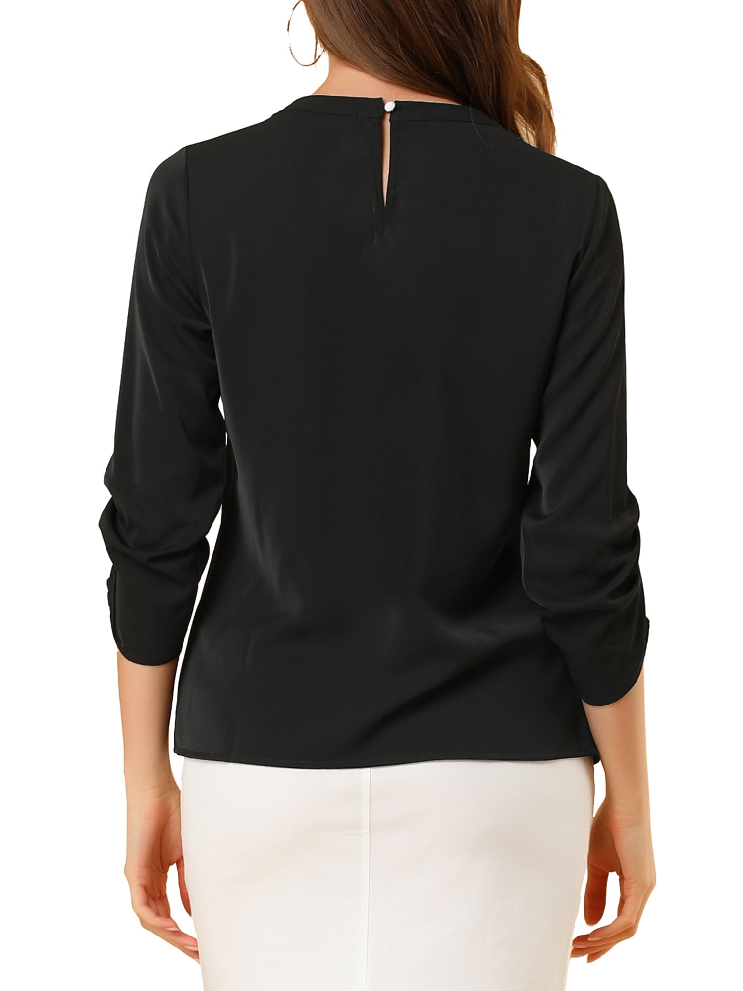 DARING DIVA Round Neck Keyhole Pleated Shirred Work Top XS Black