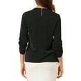 thumbnail image 4 of MODA NOVA Junior's Round Neck Keyhole Pleated Shirred 3/4 Sleeve Blouse Black M, 4 of 7
