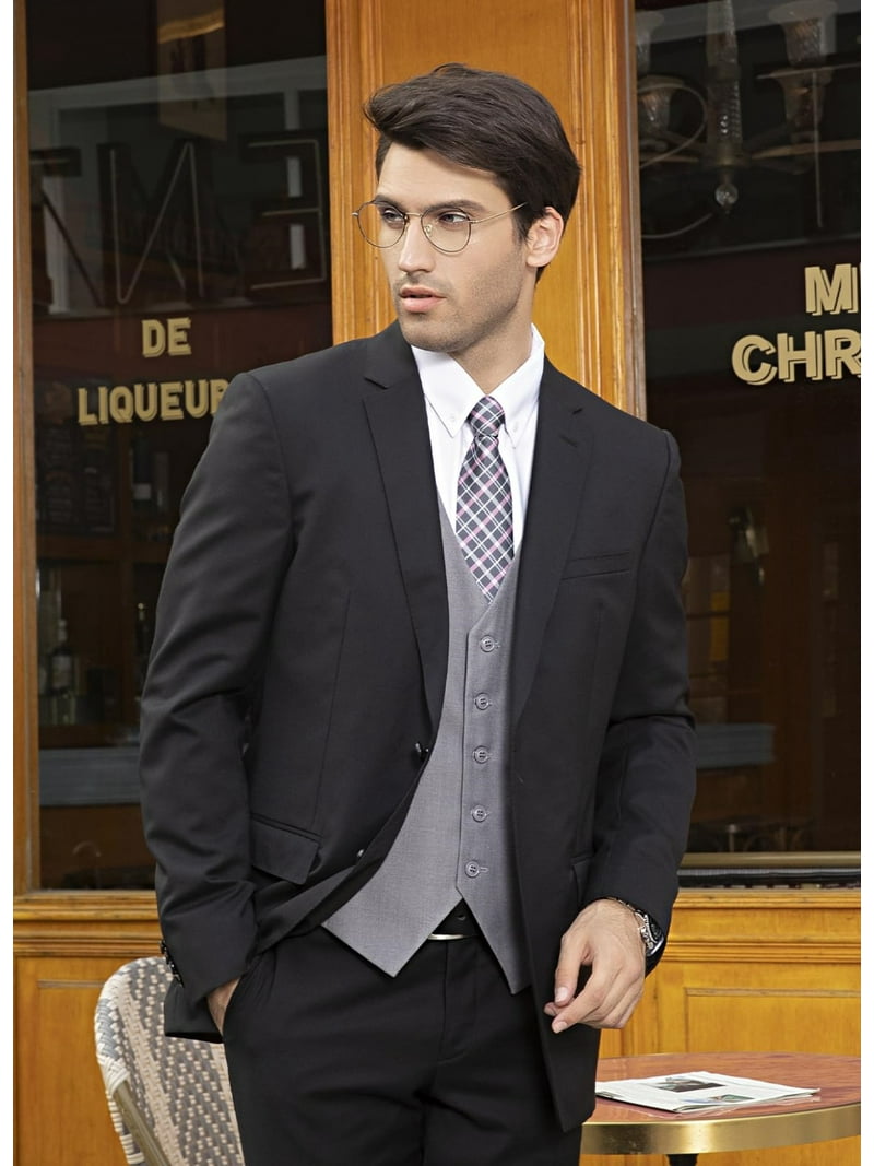 Black Tuxedo Grey Waistcoat Black Suit Piece Suit With Mens Black