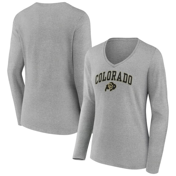 Women's Gray Colorado Buffaloes Campus Long Sleeve V-Neck T-Shirt