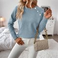 thumbnail image 7 of Wutalume Women's Casual Fashion Long Sleeve Solid Color Asymmetrical Button Down Knit Sweater Top, Unique Hem Design, Modern Pullover for Stylish Looks,Blue S, 7 of 7
