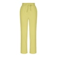 thumbnail image 6 of Women Petite Linen Pants High Waisted Straight Leg Casual Cotton Trousers Elastic Waist Drawstring with Pockets Yellow, 6 of 8