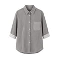 thumbnail image 4 of Noric Women's Striped Shirt Long Sleeve Button Down Lapel Collar Loose Fit Casual Office Business Tops, 4 of 9