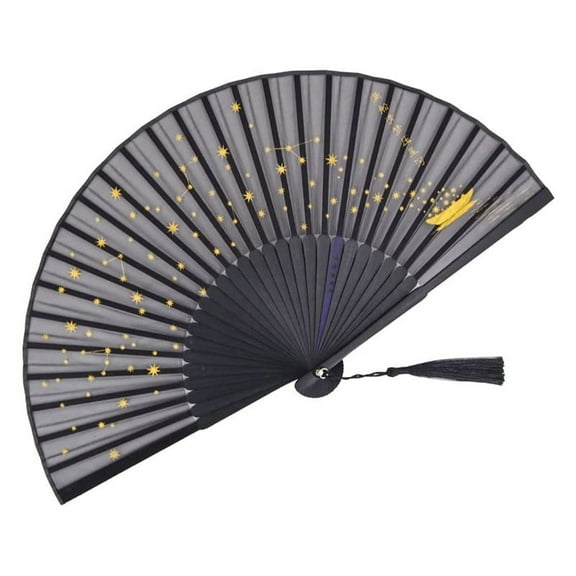 Small Folding Hand Fan for Women Japanese Vintage Style Bamboo Silk Fans for Wedding Dancing Decoration Black