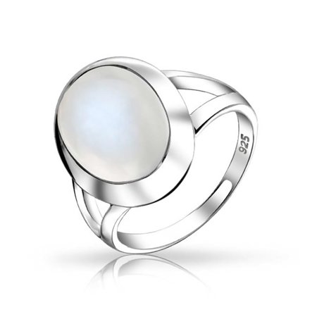 Ring Bezel Set Gem Bead - Oval Cabochon Bezel Gemstone Split Shank Boho Statement Mood Moonstone Ring For Women For Teens 925 Sterling Silver