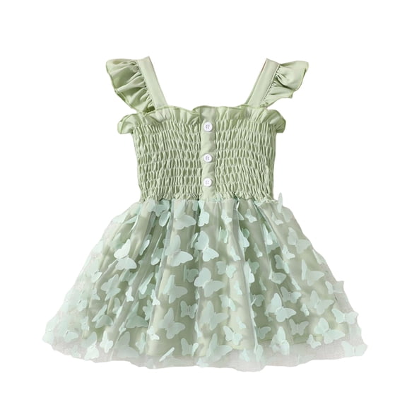 TAIAOJING Toddler Baby Girls Dress Kids Spring Summer Print Ruffle Tulle Butterfly Sleeveless Princess Dress 2-3 Years