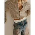 thumbnail image 3 of FAROOT Women Cropped Sweaters Casual Solid Color Knitted Button up Cardigans, 3 of 7