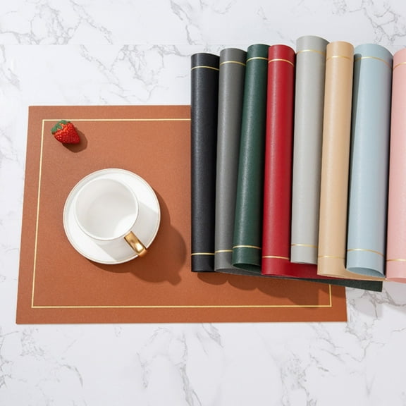 Kitecy Tableware Square Solid Color Leather Placemat Heat Resistant Oil Proof Non-Slip Western Dining Table Mat Kitchen Decor , Placemats Kitchen Linens