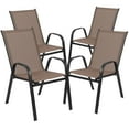 thumbnail image 4 of BizChair 5 Piece Adult Contemporary Textilene Plastic Steel Glass Fabric Dining Furniture Sets Brown, 4 of 11