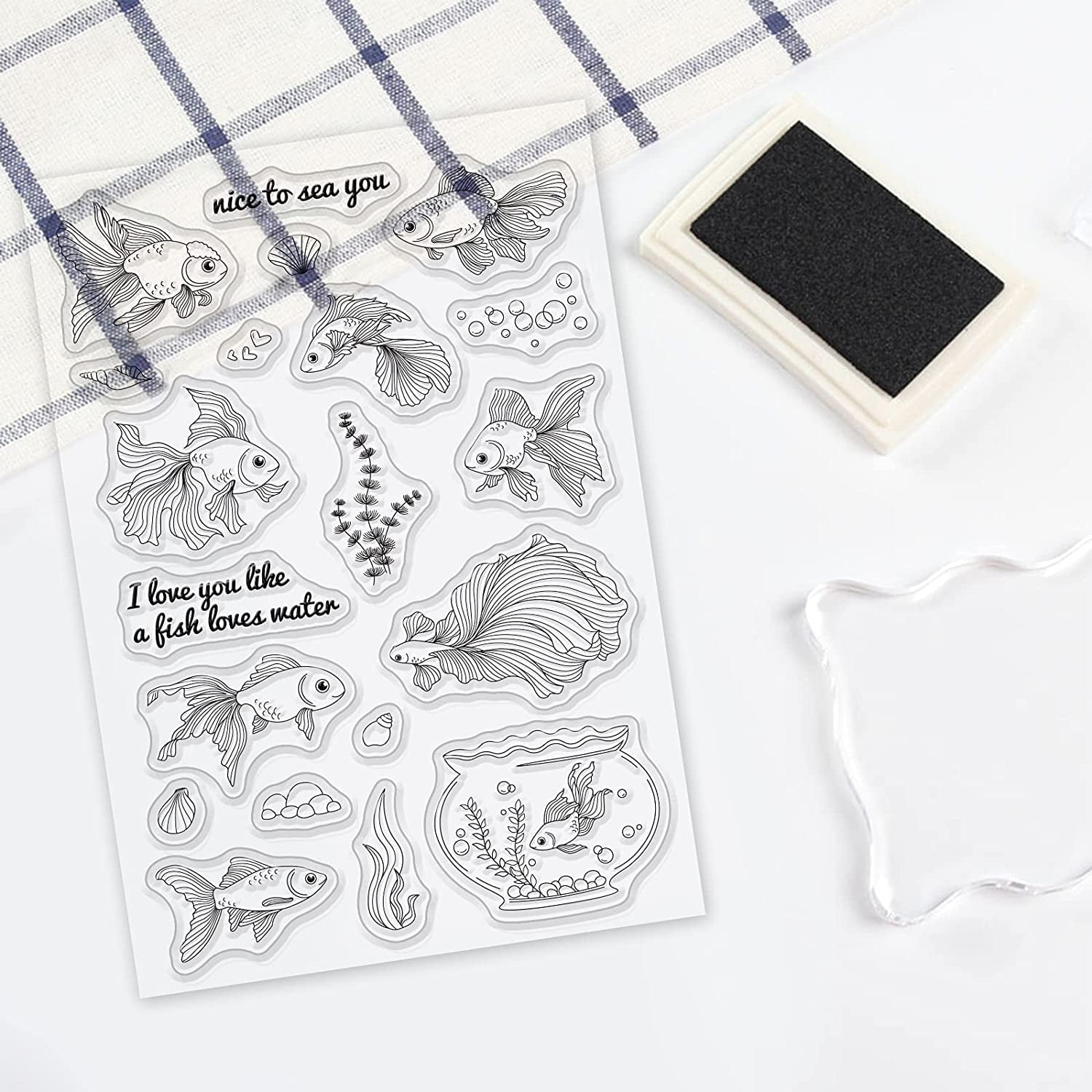 Goldfish Clear Stamps Transparent Silicone Stamp Water Plants Fish