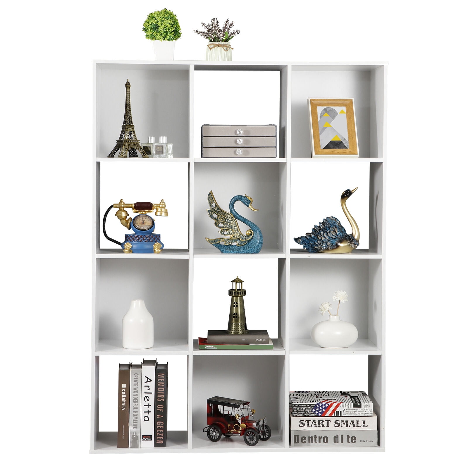 MarketLane 12 Cube Laminated Wood Reversible Stackable Open Bookcase Display Shelf Storage Organizer for Home and Office Organization,White