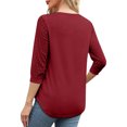 thumbnail image 5 of Women's V Neck 3/4 Sleeve Tops Floral Lace Patchwork Solid Color Casual Fashion Tshirts Blouses Spring Fall (L, Wine), 5 of 7