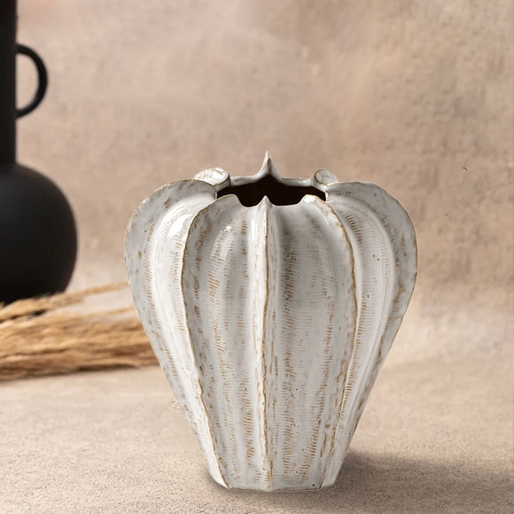 Fiudx Jarrón de Cerámica con Diseño Único de Calabaza Invertida, Elegante Color Blanco, Toque Natural Moderno, Decoración Multifuncional, Ideal para El Hogar y La Oficina, Tamaño 17 X 15,3 Cm.
