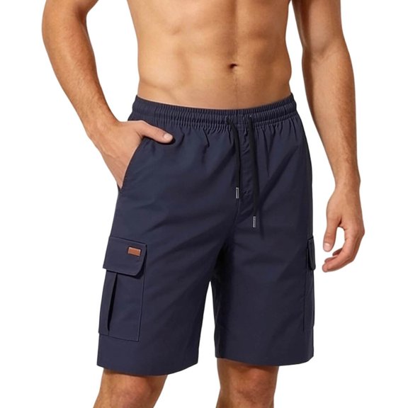 Besolor Cargo Shorts for Men Wide Leg Elastic Waisted Drawstring Lightweight Outdoor Casual Workout Running Shorts with Pockets(X-Large,Navy)