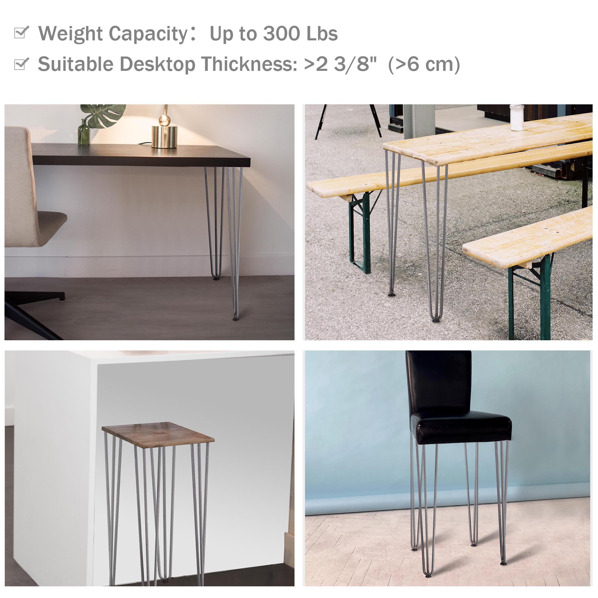 4x Set Hairpin Coffee Table Leg Heavy Duty Metal Iron 3 Rods Furniture Desk Legs 