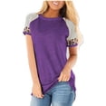 thumbnail image 2 of Camiseta de mujer con estampado de rayas, manga corta, blusa con cuello redondo, violeta, XXL Vogacara  AP001776-20, 2 of 7