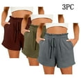thumbnail image 2 of YUGYXL 3PC Stretch Waist Shorts for Women Drawstring Summer Wide-Leg A-line Shorts with Pockets Holiday Shorts Green M, 2 of 3