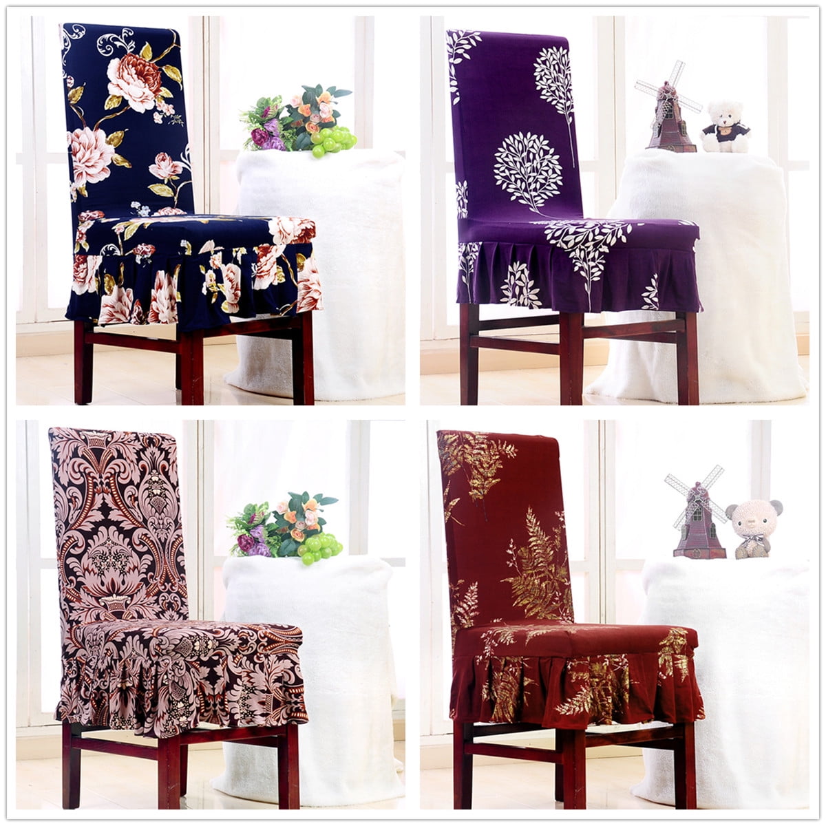 Dining Chair Cover Seat Protector w/ Short Skirt,Stretch Removable