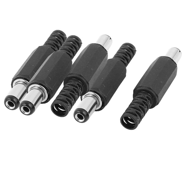 5 uds 5.5mmx2.1mm Macho DC Alimentación Enchufe Conector Zócalo Adaptador Unique Bargains Negro