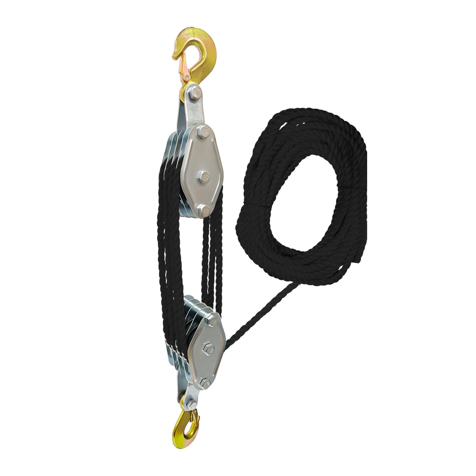 Almencla Rope Hoist Pulley Rope Pulley Hoist Wheel Block and Tackle System Lifting Pulley 4 wheels 20M black