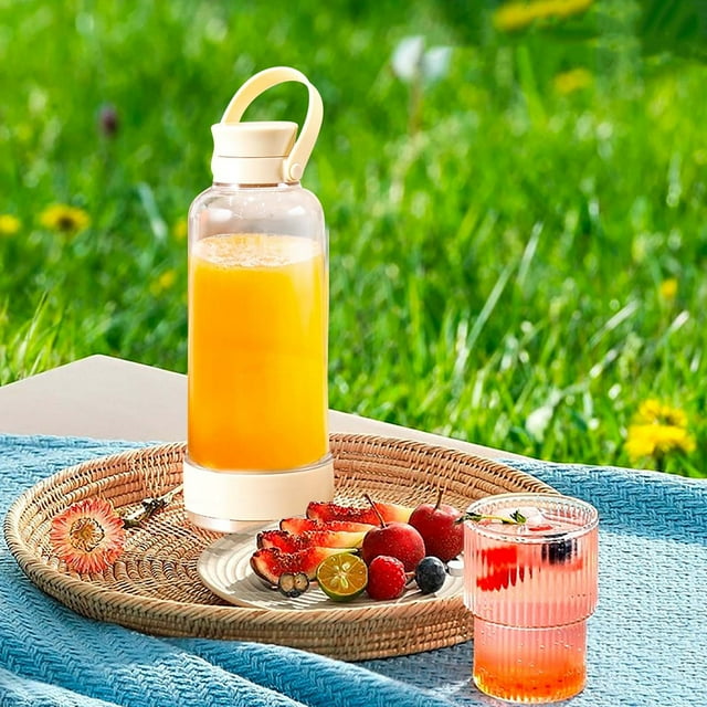 Exprimidor portátil inalámbrico para frutas | Capacidad de 450 ml | Batería recargable de 2600 mAh | Licuadora con múltiples cuchillas para batidos y extracción de jugo | Plástico de grado