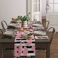 thumbnail image 4 of Table Runner Dresser Scarves 72 Inch Long, Summer Tropical Flamingo Pink Flower Linen Dining Table Runners Black White Striped Tabletop Scarf for Wedding Holiday Party Kitchen, 4 of 7
