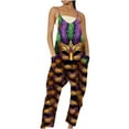 thumbnail image 3 of QATAINLAV Mardi Gras Outfit for Women Cotton Loose Fit Wide Leg Jumpsuits Casual Sleeveless Mask Graphic Print One Piece Pants with Pockets Gold M Back To College Sales, 3 of 6