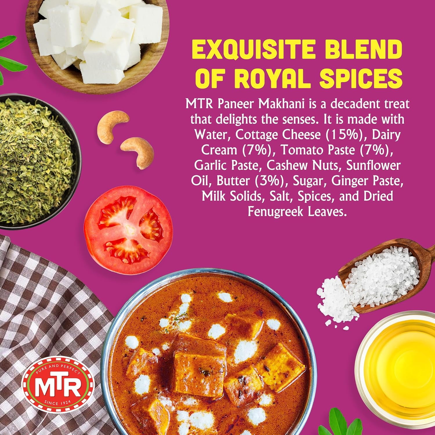 MTR Paneer Makhani - Cottage Cheese in Spiced Tomato Puree - Tasty Indian Meal with No Added Preservatives - A Quick Meal Suitable for Vegetarians, Ready in Minutes! (300g, Pack of 6)