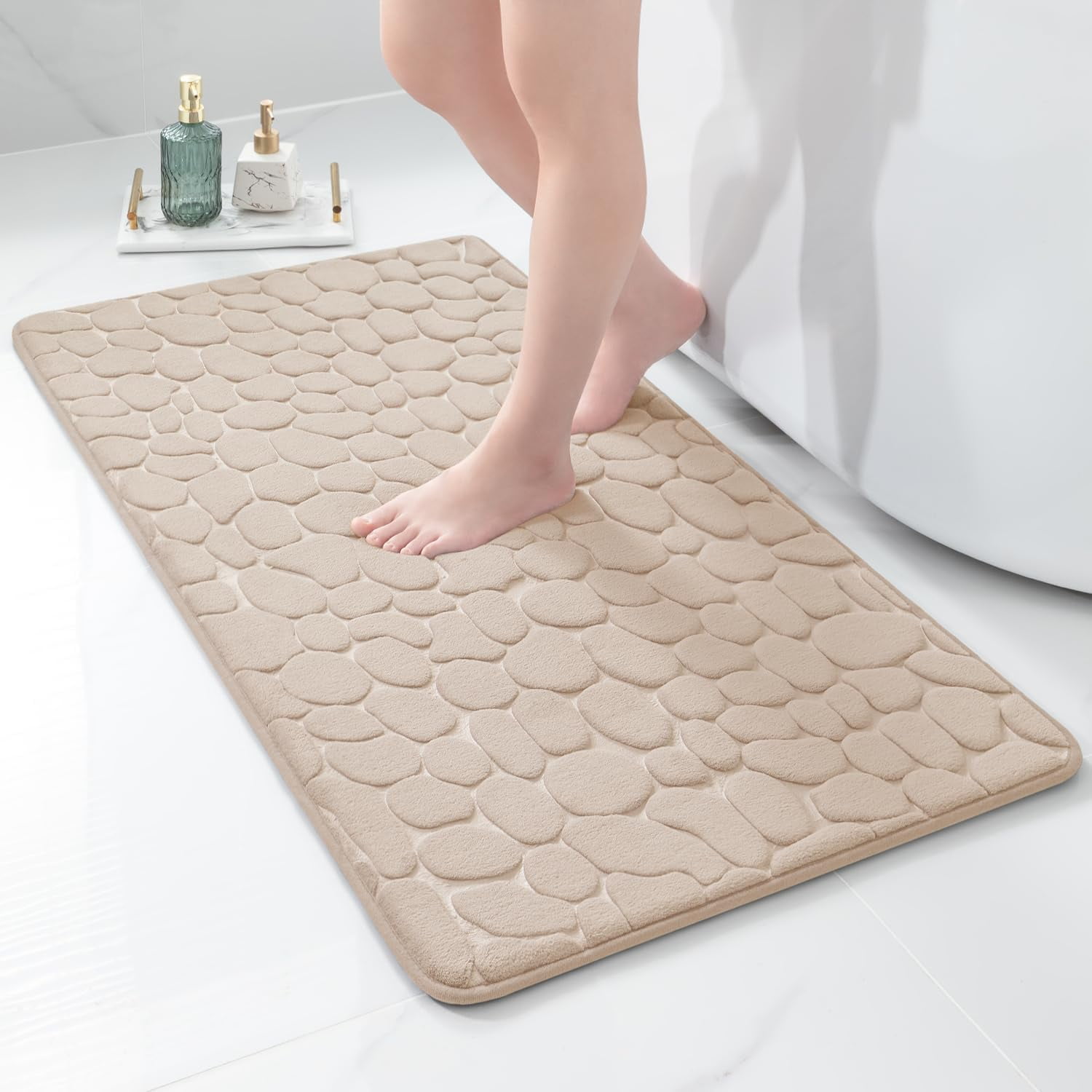 Memory Foam Bath Mat Cobblestone Bathroom Rugs Super Water Absorbent Bath Mats for Bathroom Machine Washable Bath Rugs