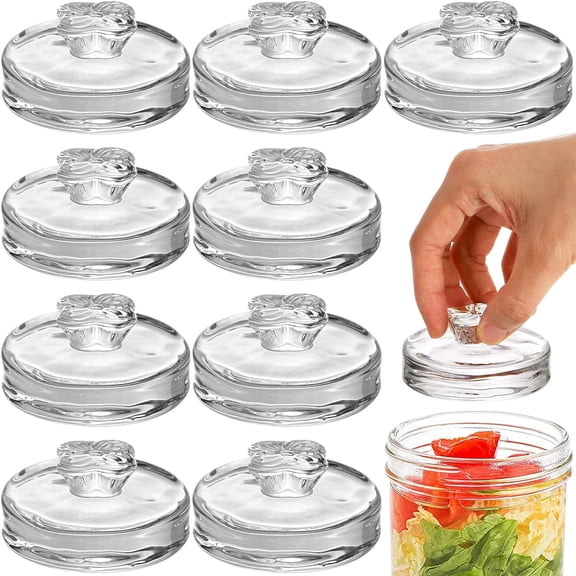 9 Pack Glass Fermentation Glass Weights for Large Wide Mouth Mason Jars Easy Grip Handle, Dishwasher Safe
