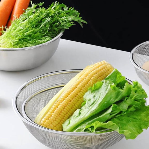 NUOLUX Stainless Steel 16CM Fruit Strainer Bowl and Drain Basket Set 2 Pieces