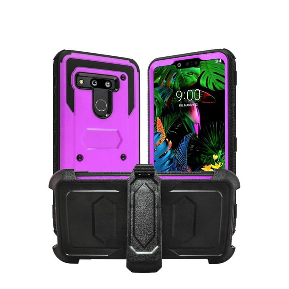 LG G8 Case,LG G8 ThinQ, Mignova Heavy-Duty Shockproof Full Body Protection Rugged Hybrid Case with Rotating Belt Clip and Bracket 2019 Release(Purple)